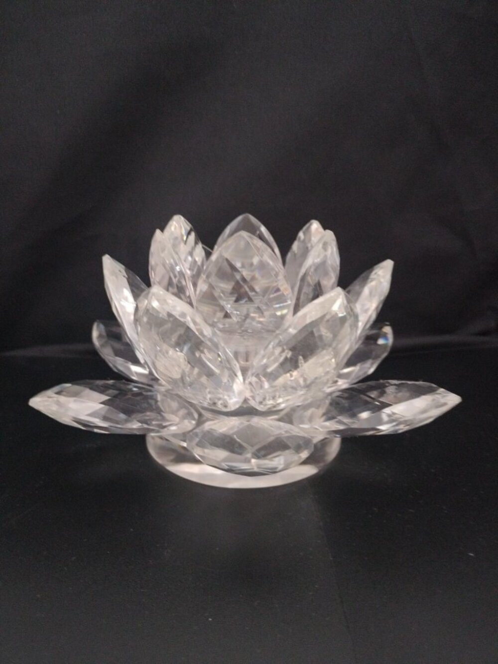 Crystal Glass Candle Holder Lotus Flower Water Lily 6"1/2x4" For Tapered Candle